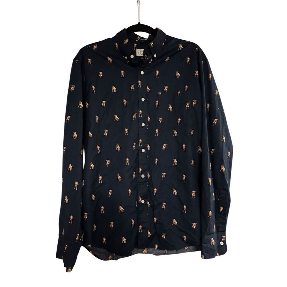J. Crew Men's M Blue Graphic Print Slim Fit Long Sleeve Shirt